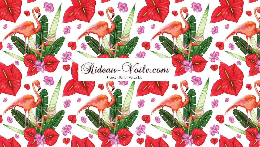 flamamnt rose tissu textile au mètre boutique en ligne Paris France Versaille motif imprimé exotique tropical ethnique fleur plante oiseau feuille