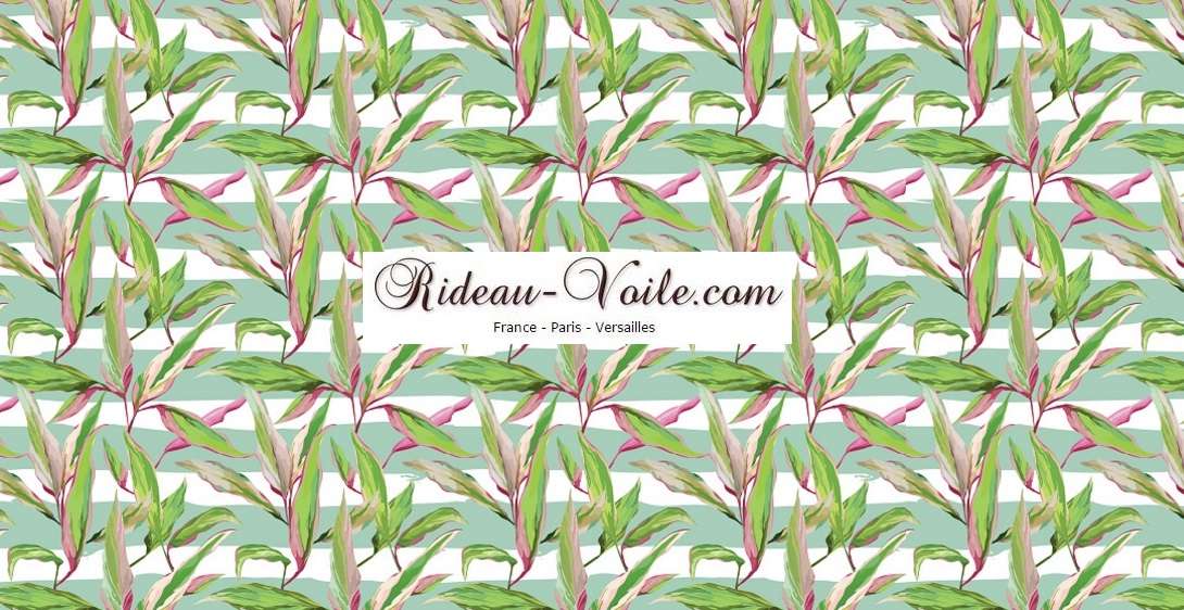 ligne rayures rayés vert tissu textile au mètre boutique en ligne Paris France Versaille motif imprimé exotique tropical ethnique fleur plante oiseau feuille