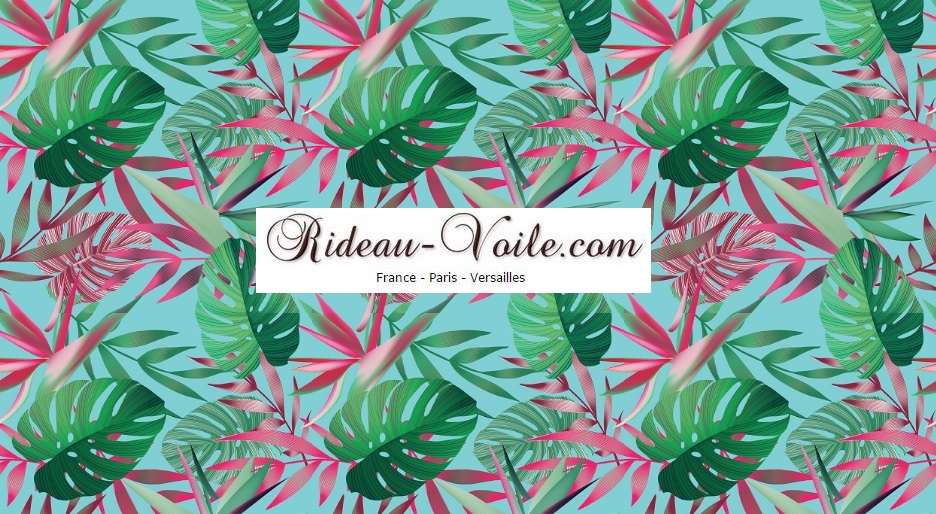 bleu vert palmier tissu textile au mètre boutique en ligne Paris France Versaille motif imprimé exotique tropical ethnique fleur plante oiseau feuille