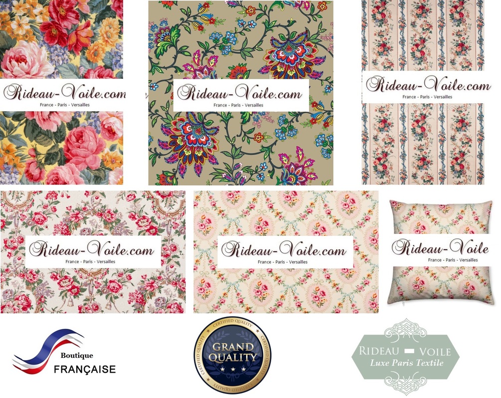 tissu rétro vintage motif thème fleurs floral fleuri tissu rideau coussin couette sur mesure