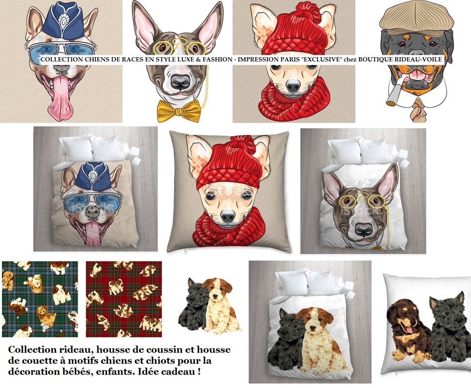 tissu rideau motif thème chien imprimé couette enfant 