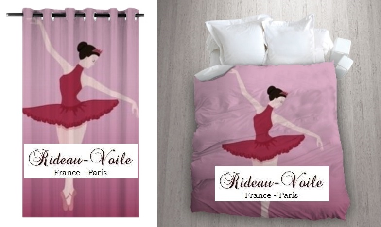 Rideau tissu imprimé Opéra danseuse étoile ballet silhouette danse classique housse de couette coussin design original motif rose fushia rouge femme fille robe