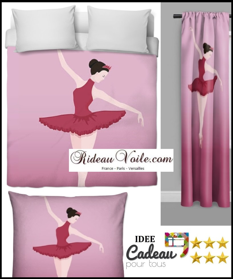 rideau couette style vintage rétro motif danseuse classique opéra ballerine fille pointe fond fleuri tissu motif imprimé bleu rose