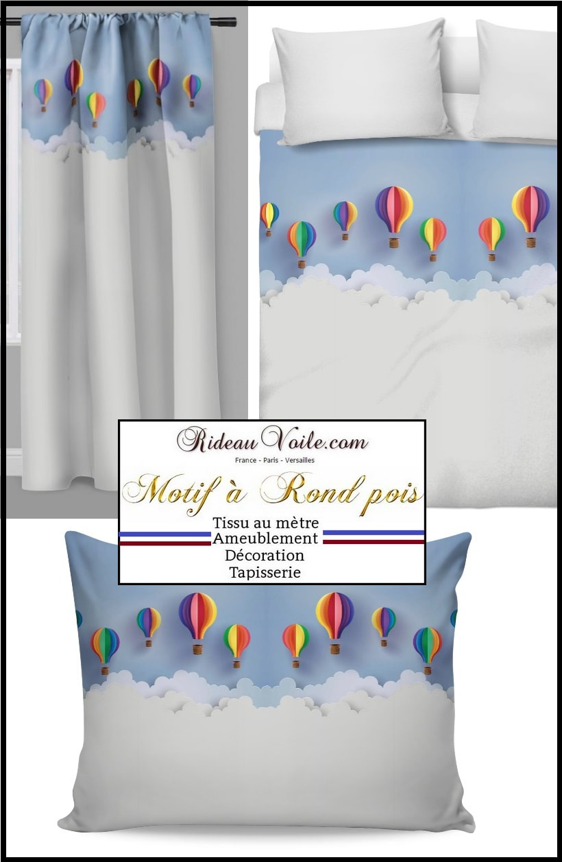 tissu au mètre motif pois rond ameublement décoration tapisserie rideau couette coussin coton ignifugé occultant  montgolfière