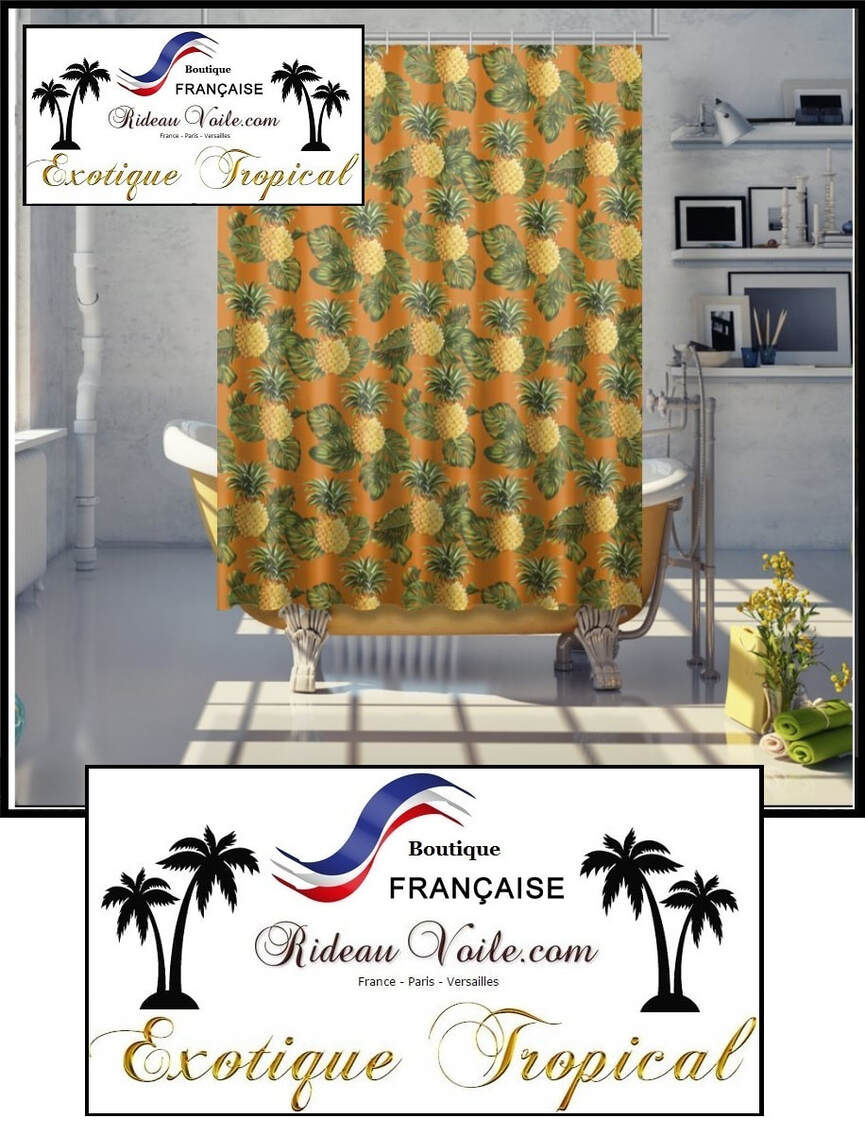 rideau de douche tissu imperméable-exotique tropical motif imprimé sur mesure salle de bain luxe france paris versailles