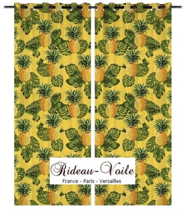 Jaune Pineapple ananas Tissu Pour Rideau Ameublement Tropical Coton 280 cm de large