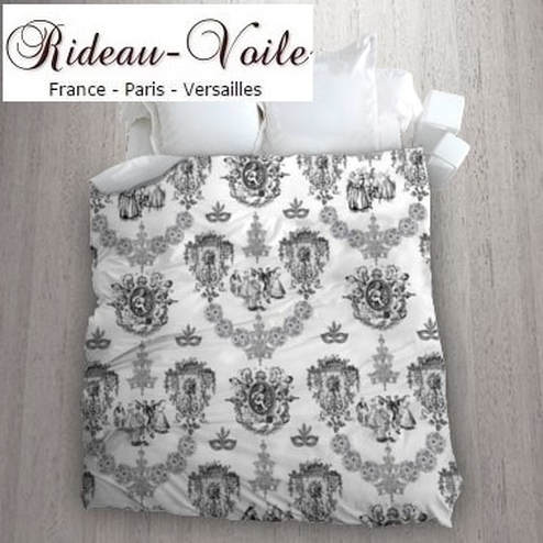 housse de couette tissu imprimé Toile de Jouy linge de maison accessoire literie sur mesure haut gamme Paris Versailles en ligne au mètre
