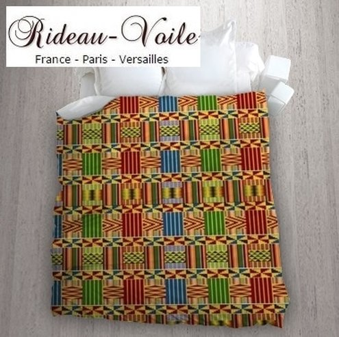 housse de couette sur mesure tissu textile ameublement literie chambre exotique tropicale décoration motif africain Ghana kente artisanat