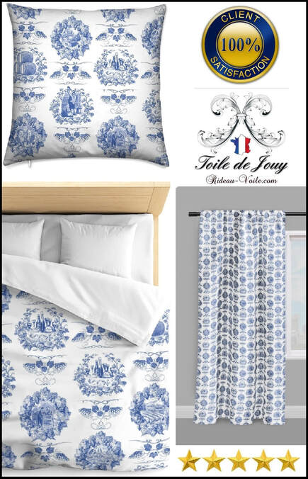 toile de jouy deco tissu rideau coussin couette ameublement intérieur tapisserie #toiledejouy #frenchfabrics #toiledejouyaumètre #bleu