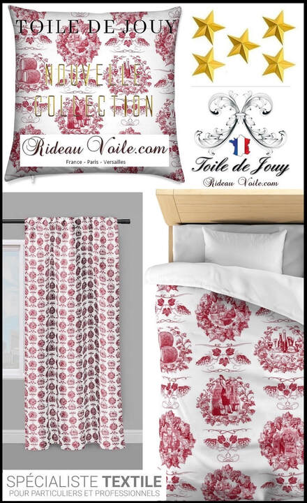toile de jouy deco tissu rideau coussin couette ameublement intérieur tapisserie #toiledejouy #frenchfabrics #toiledejouyaumètre #rouge