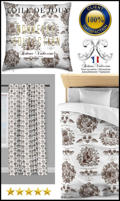 toile de jouy deco tissu rideau coussin couette ameublement intérieur tapisserie #toiledejouy #frenchfabrics #toiledejouyaumètre #marron #brown