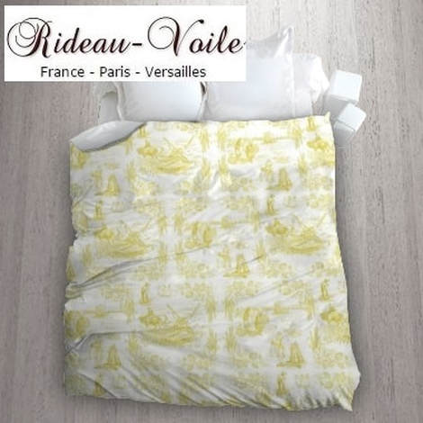 Boutique tissu au mètre Toile de Jouy ameublement décoration textile rideau jaune
