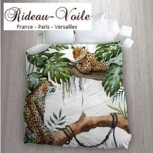 housse de couette animal léopard tissu motif exotique tropical oiseau fleurs plante flamant perroquet ananas fruits