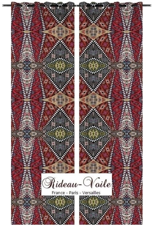 rouge bordeau ornement tribal ethnique exotique tropical tissu style pagne africain ankara wax  rideau au mètre Afrique traditionnel art