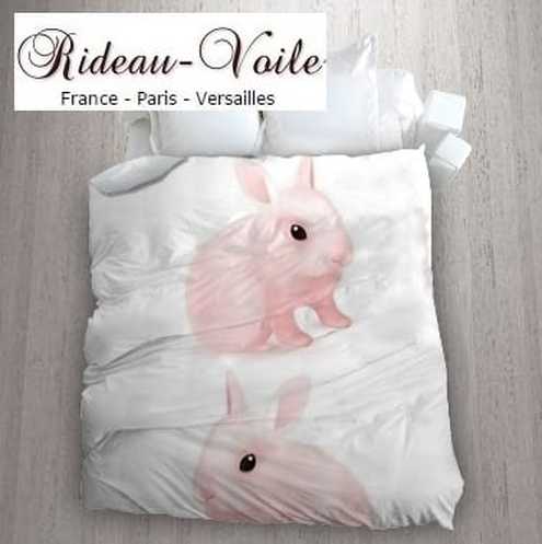 décoration lit enfant bébé chambre housse de couette en tissu motif avec Lapin  rose