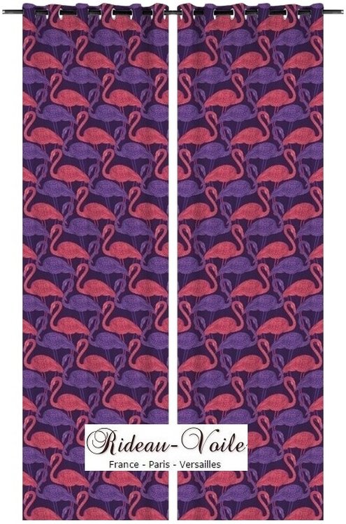 tissu exotique tropical ethnique oiseaux flamant rose violet textile luxe ameublement décoration rideaux ignifugé occultant hôtel restaurant