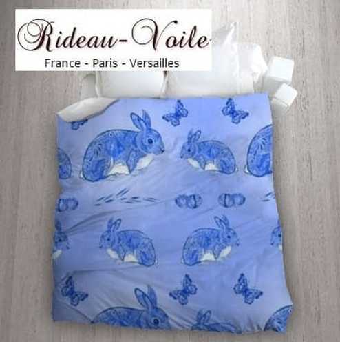 LAPIN décoration lit enfant bébé chambre housse de couette en tissu motif imprimé Lapin bleu