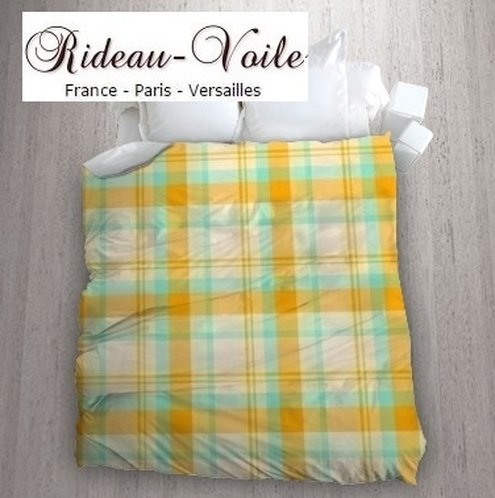 linge lit literie textile housse de couette motif carreaux imprimé Madras Argyle écossais tartan jaune vert