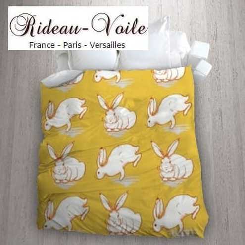 LAPIN décoration lit enfant bébé chambre housse de couette en tissu motif imprimé Lapin jaune blanc ocre
