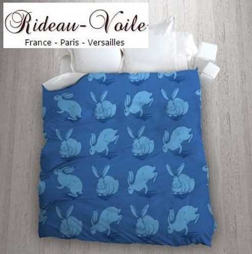 LAPIN décoration lit enfant bébé chambre housse de couette en tissu motif imprimé Lapin bleu