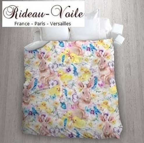 LAPIN décoration lit enfant bébé chambre housse de couette en tissu motif imprimé Lapin fleur poussin jaune