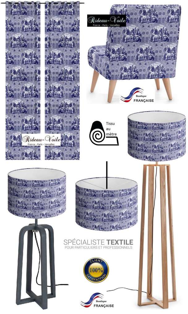 Toile de jouy tissu motif imprimé ameublement décoration tapisserie linge de maison housse coussin couette rideau abat-jour fauteuil luxe rideau 
