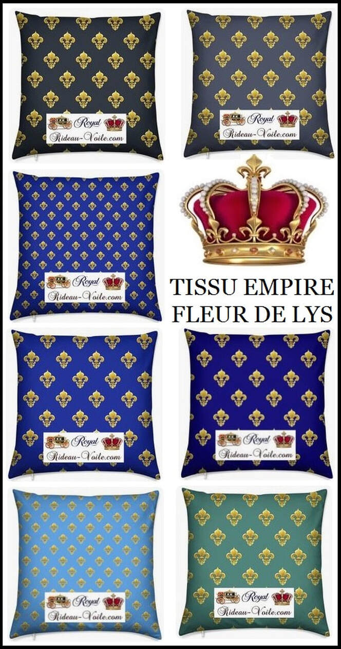 tissu style Empire ameublement motif imprimé fleur de lys tapisserie siège paris décoration luxemotif noble monarchie roi France Louis