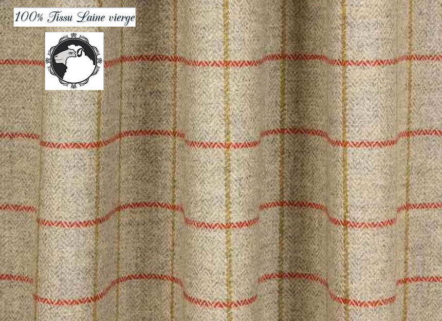 tissu motif à carreaux 100 % laine vierge check wool fabric meter mètre rideau plaid housse coussin ameublement décoration tapisserie boutique Paris