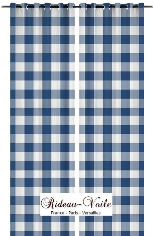 rideau rideaux motif imprimés grand larges carreaux carré bleu blanc vichy décoration au mètre textile ameublement tapisserie tapissier Paris Versailles Boulogne