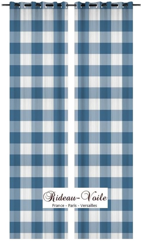 rideau rideaux motif imprimés grand larges carreaux carré bleu blanc vichy décoration au mètre textile ameublement tapisserie tapissier Paris Versailles jeans