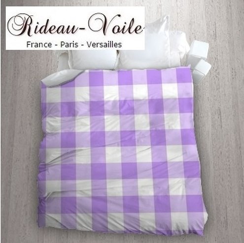 violet lilas motif housse de couette tissu ameublement lit linge carreaux vichy blanc sur mesure au mètre