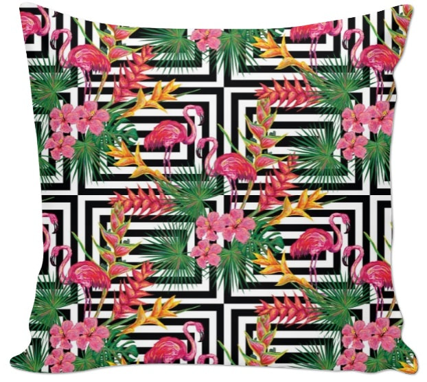 tissu motif exotique tropical oiseau fleurs plante flamant perroquet ananas fruits