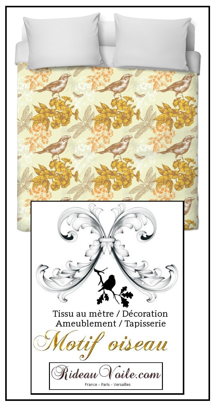 Phototissu housse de couette coton percale imprimé motif oiseau oiseaux fleur fleurs décoration chambre linge maison lit literie sur mesure comment achat boutique mètre
