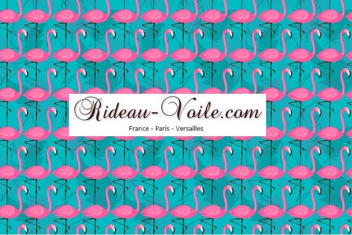 flamant rose turquoise bleu tissu textile au mètre boutique en ligne Paris France Versaille motif imprimé exotique tropical ethnique fleur plante oiseau feuille
