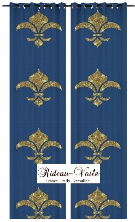 style empire tissu textile ameublement bleu or motif imprimé fleur de lys brillant or emblème France Québec Italie monarchie royaliste tapisserie sur mesure