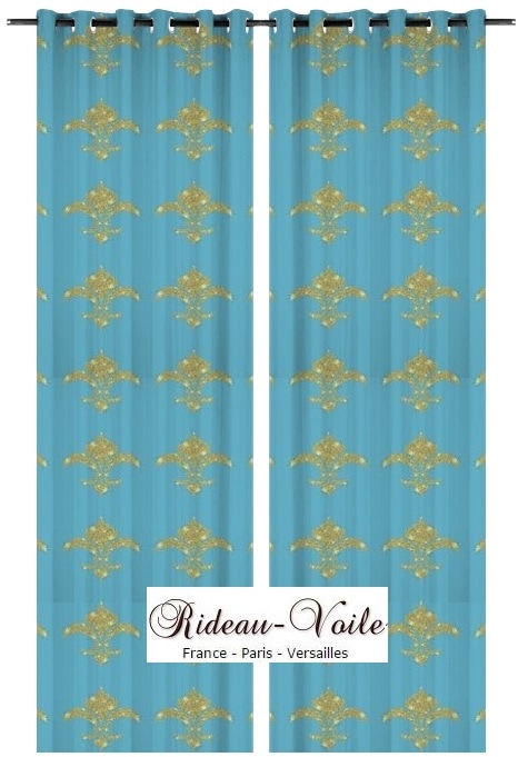style empire tissu textile ameublement bleu or motif imprimé fleur de lys brillant or emblème France Québec Italie monarchie royaliste tapisserie