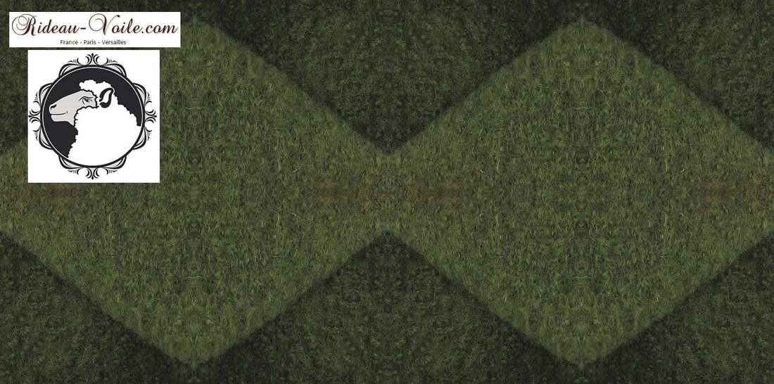tissu texture matière rideau plaid au mètre laine vierge ameublement décoration tenture sur mesure vert pelouse foncé