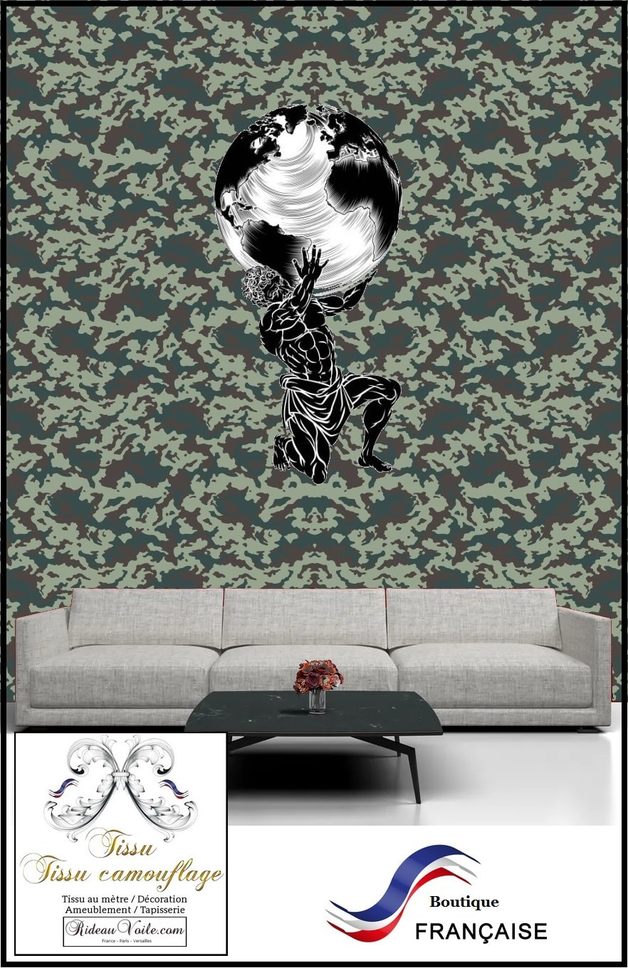 tissu camouflage imprimé motif army armée feuillage rideau coussin couette fauteuil