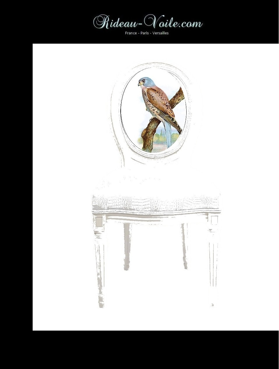 siège cabriolet de style louis 16 xvi XVI Empire décoration fauteuil chaise tissu tapisserie motif oiseaux tapissier médaillon bois hêtre ameublement lin coton dossier assise Paris Versailles France salon antiquaire