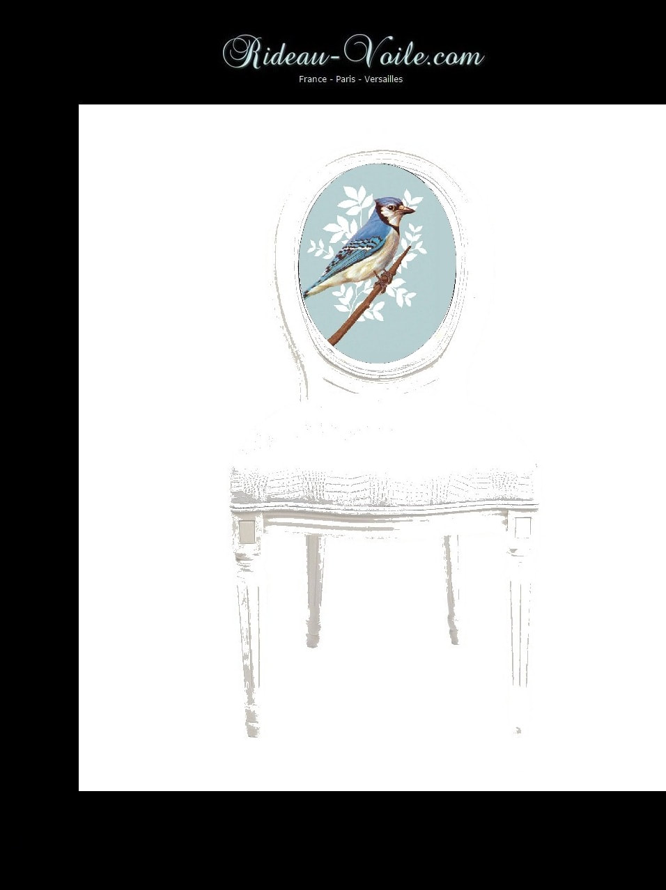 siège cabriolet de style louis 16 xvi XVI Empire fauteuil chaise tissu tapisserie motif oiseaux tapissier médaillon bois hêtre ameublement lin coton dossier assise Paris Versailles France bleu