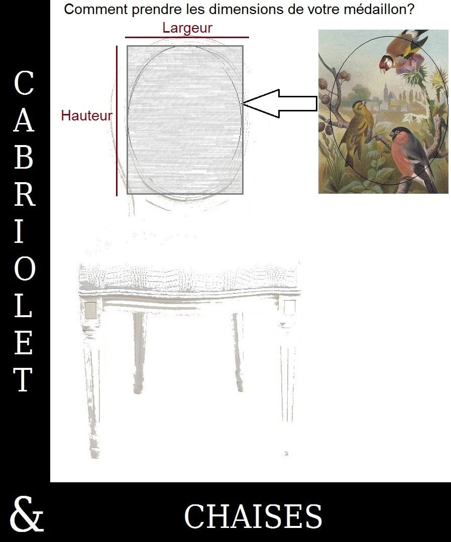 siège cabriolet de style louis 16 xvi XVI Empire fauteuil chaise tissu tapisserie motif oiseaux tapissier médaillon bois hêtre ameublement lin coton dossier assise