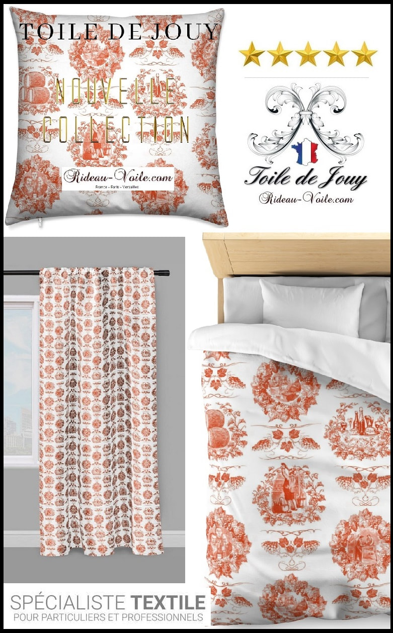 toile de jouy deco tissu rideau coussin couette ameublement intérieur tapisserie #toiledejouy #frenchfabrics #toiledejouyaumètre #orange