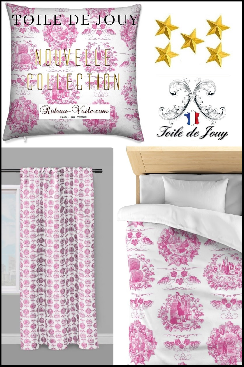 toile de jouy deco tissu rideau coussin couette ameublement intérieur tapisserie #toiledejouy #frenchfabrics #toiledejouyaumètre #rose #pink