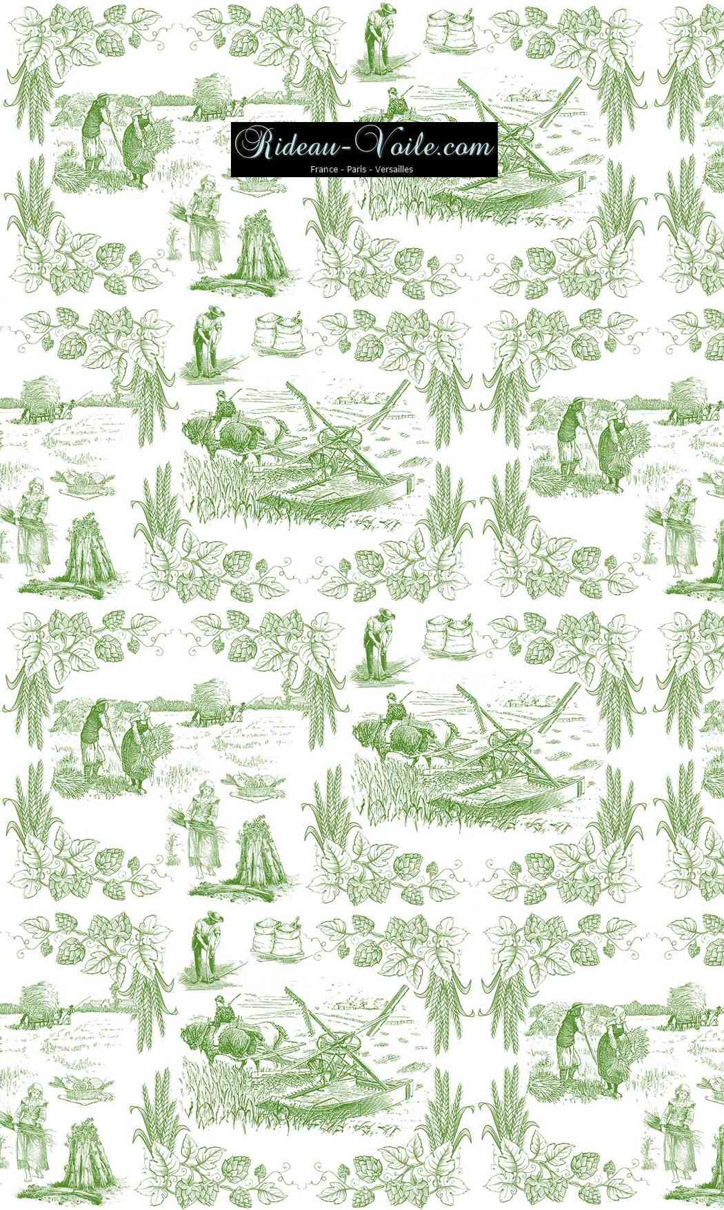 Toile de Jouy tissu au mètre ameublement textile Paris Versailles Yvelines decoration french pattern haut gamme vert pastoral