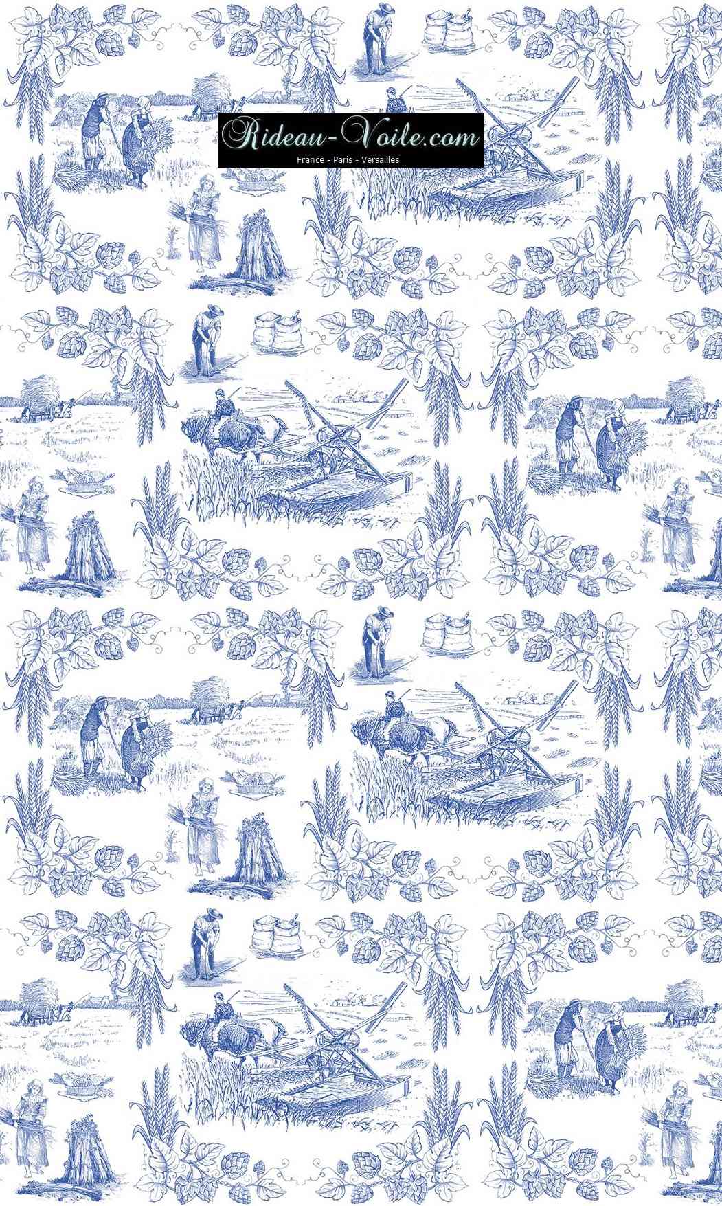 Toile de Jouy tissu au mètre ameublement textile Paris Versailles Yvelines decoration french pattern haut gamme bleu blue