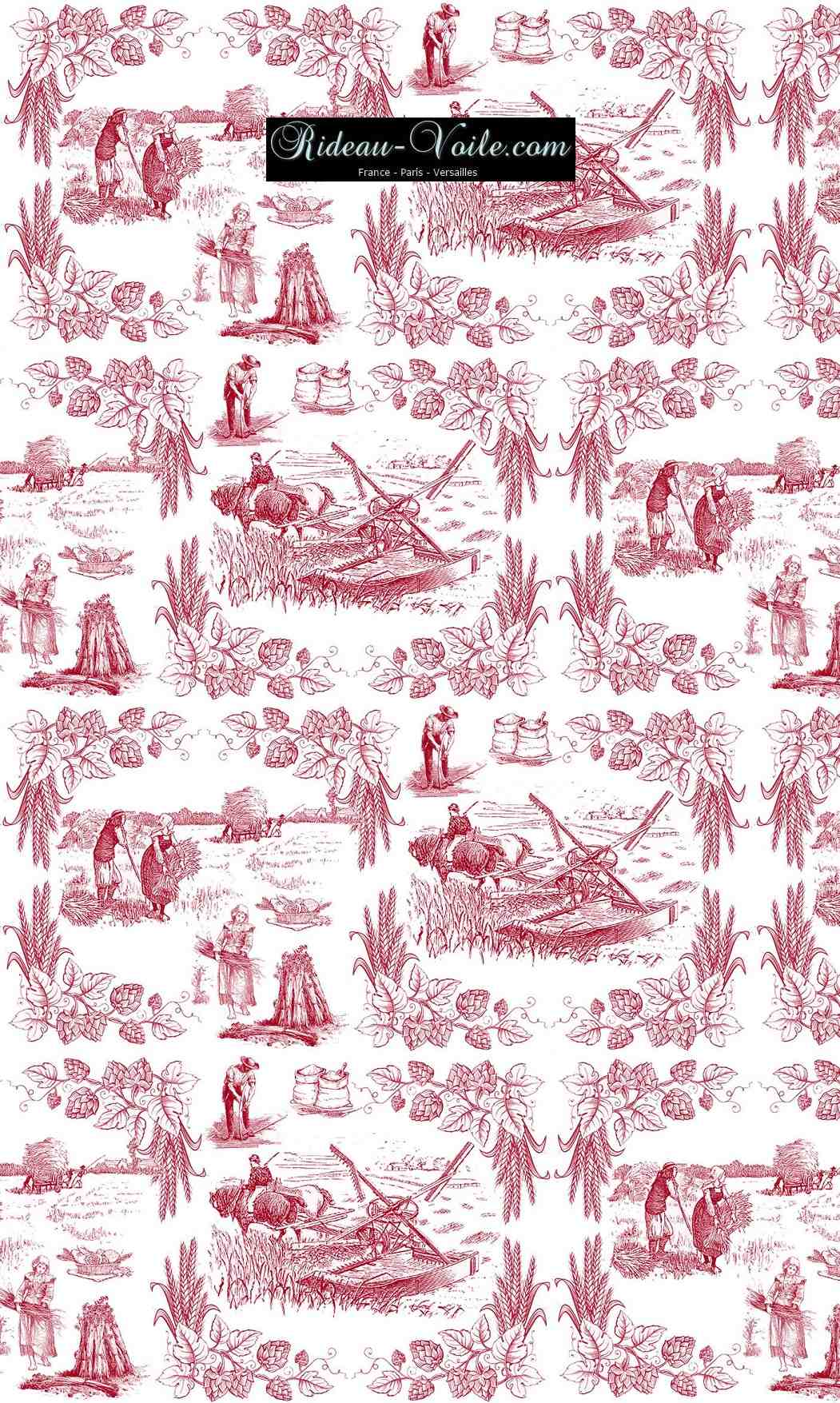 Toile de Jouy tissu au mètre ameublement textile Paris Versailles Yvelines decoration french pattern haut gamme rouge