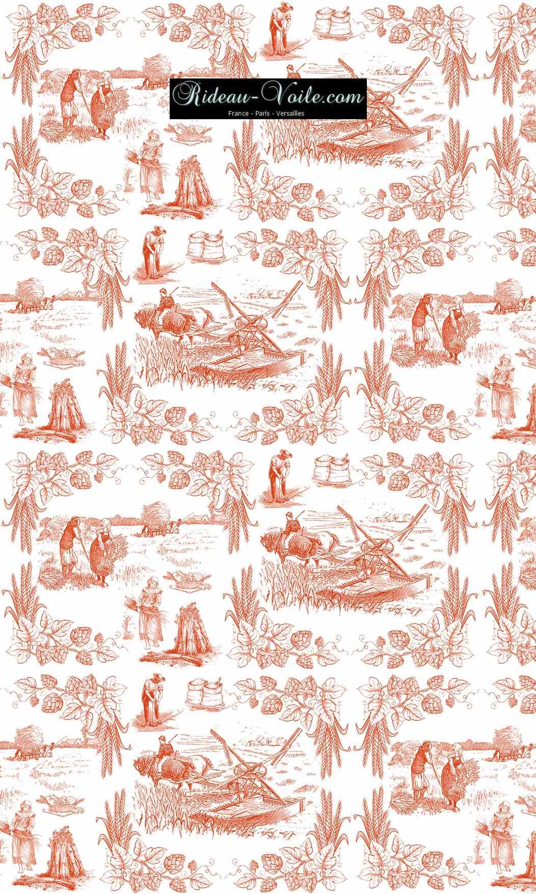 Toile de Jouy tissu au mètre ameublement textile Paris Versailles Yvelines decoration french pattern haut gamme orange