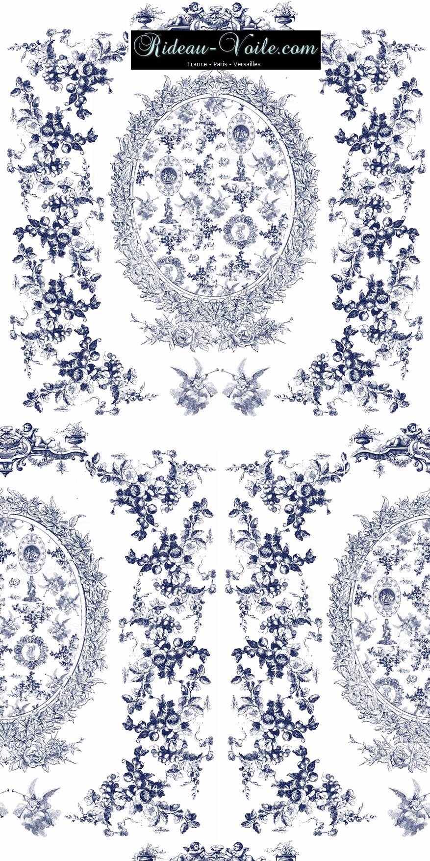 toile de jouy au mètre tissu Toile ameublement tapisserie textile agencement Paris Versailles haut de gamme french fabric meter tapestry upholstery home pattern  style Empire Yvelines motif imprimé bleu
