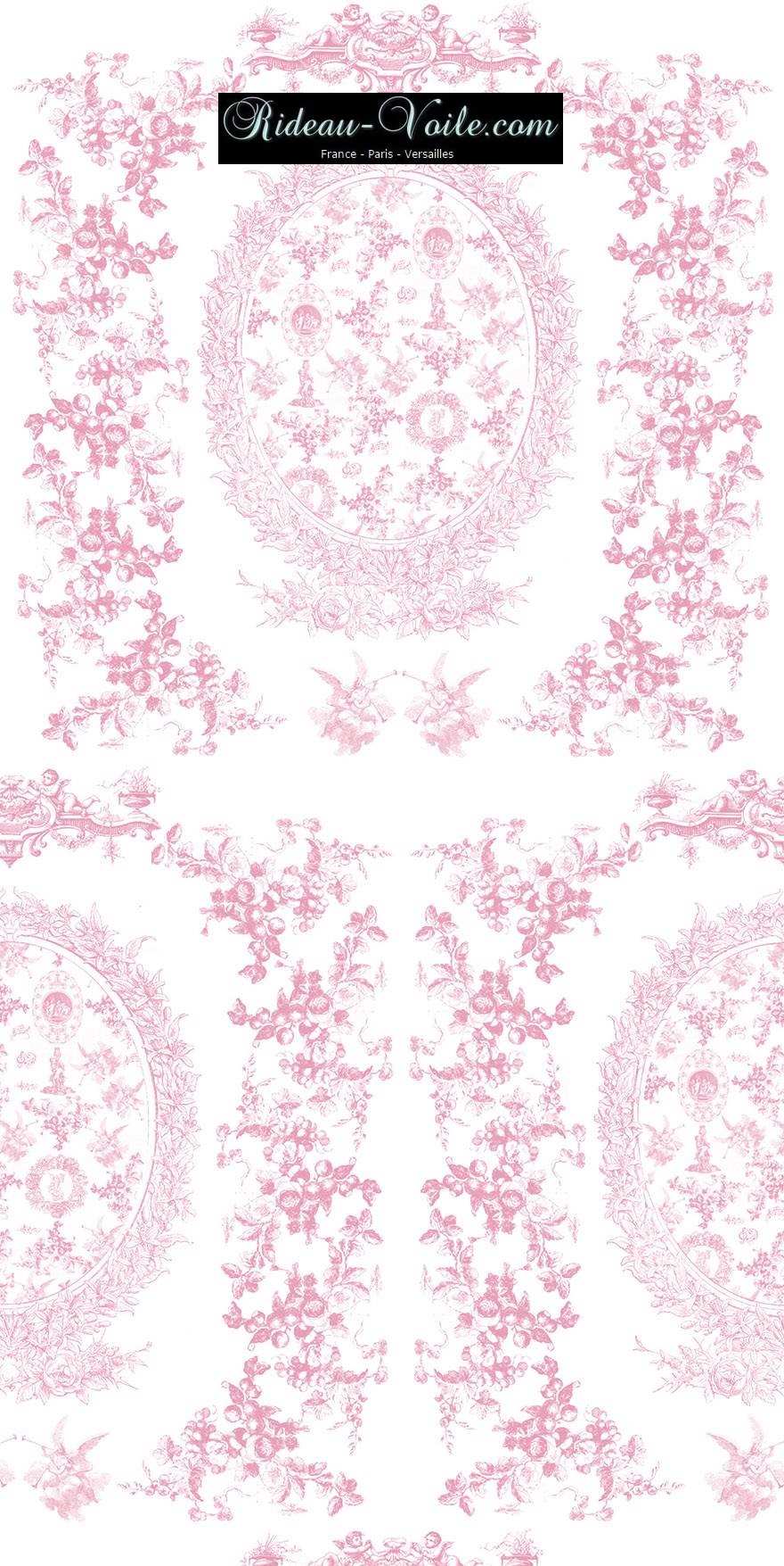 toile de jouy au mètre tissu rose pink  Toile ameublement tapisserie textile agencement Paris Versailles haut de gamme french fabric meter tapestry upholstery home pattern  style Empire Yvelines motif imprimé