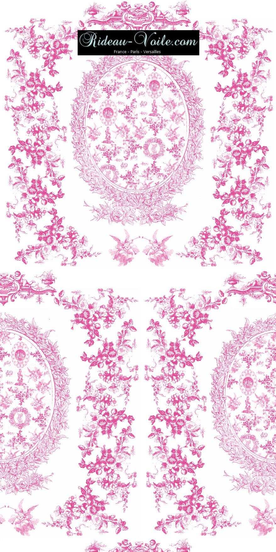 rose fushia pink toile de jouy au mètre tissu Toile ameublement tapisserie textile agencement Paris Versailles haut de gamme french fabric meter tapestry upholstery home pattern  style Empire Yvelines motif imprimé